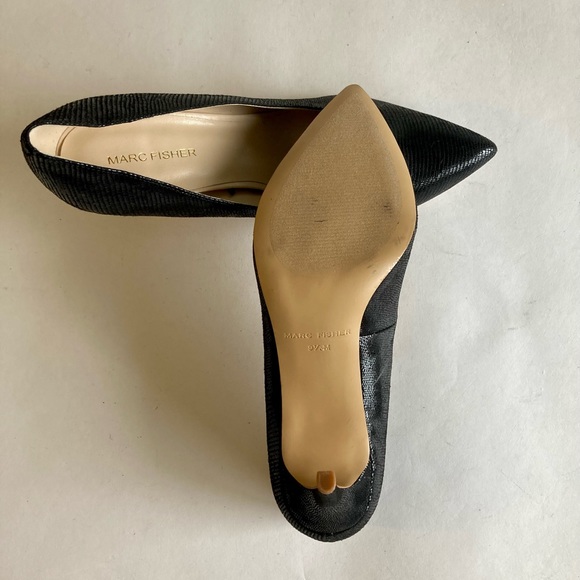 Marc Fisher Black Lizard Print Fabric Point Toe Heels size 9.5 - Picture 9 of 14